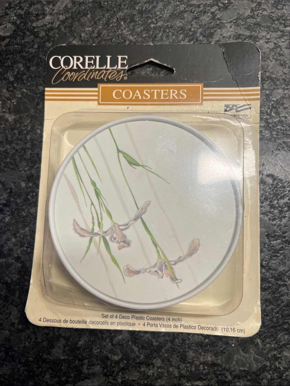 Vintage Corelle Coordinates Shadow Iris  Floral Coasters - New in pkg. set of 4
